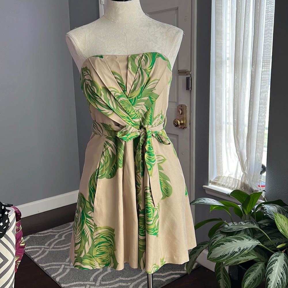Tracy Reese Strapless Green Floral Dress